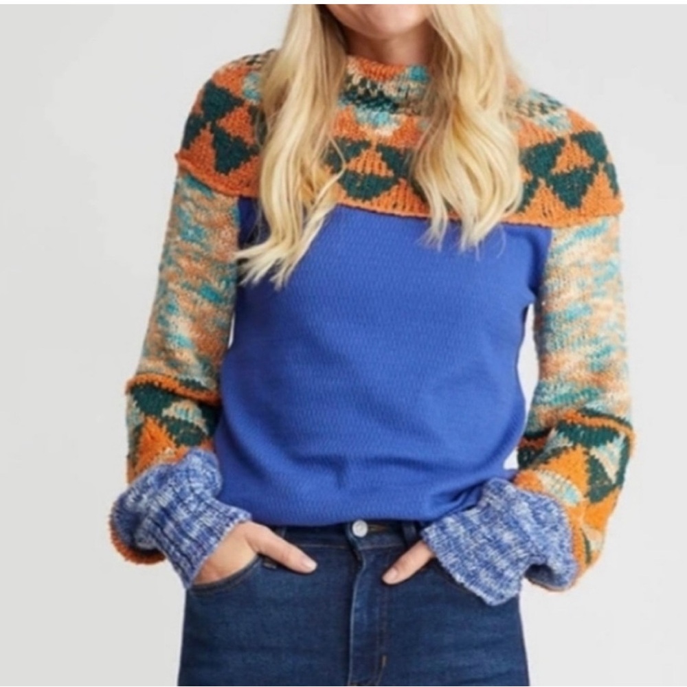 Free People Swit the Small Stuff Mock Neck Knit Sweater Womens XL Chunky Boho